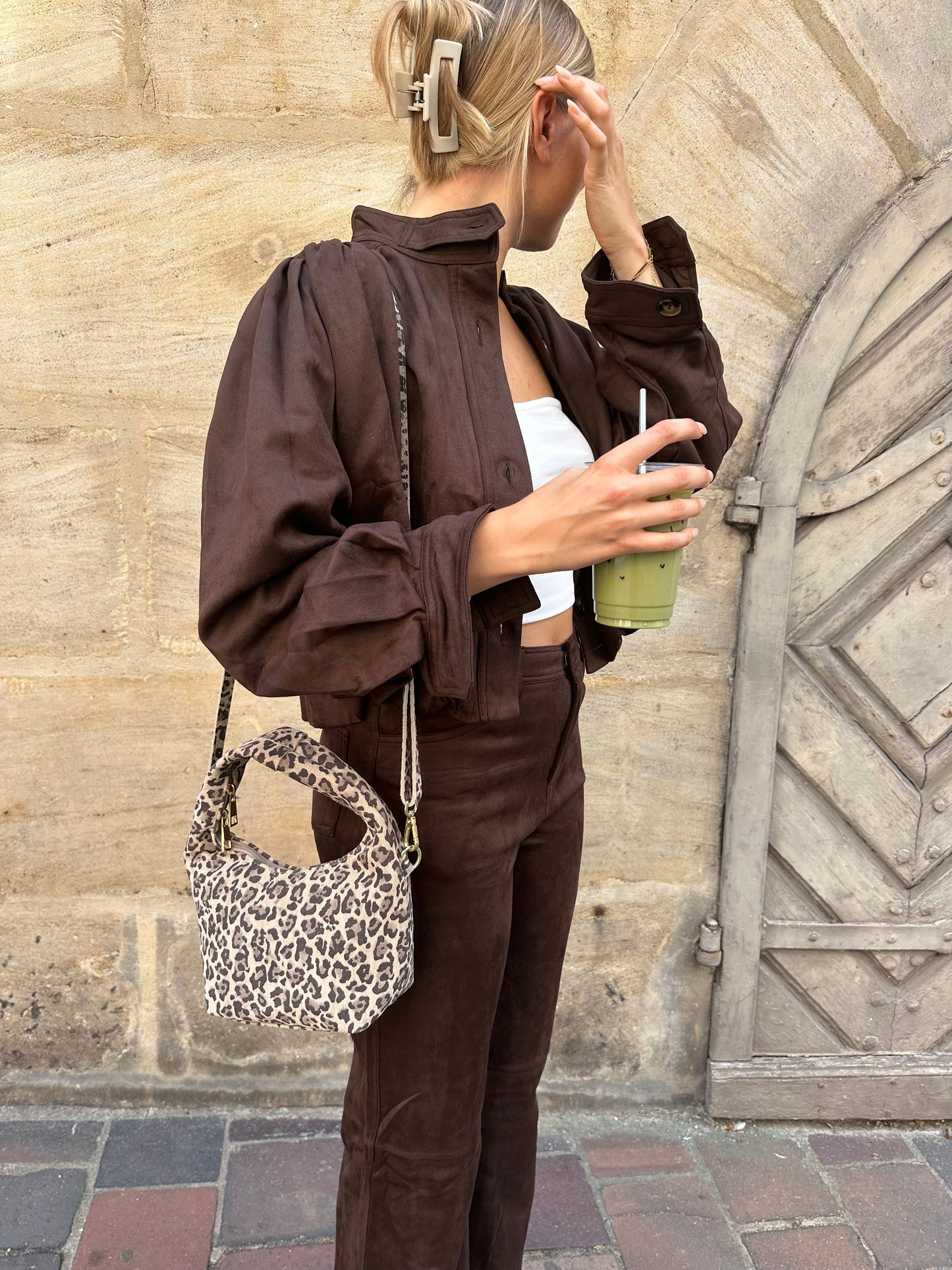 Cropped Jacke dark Brown