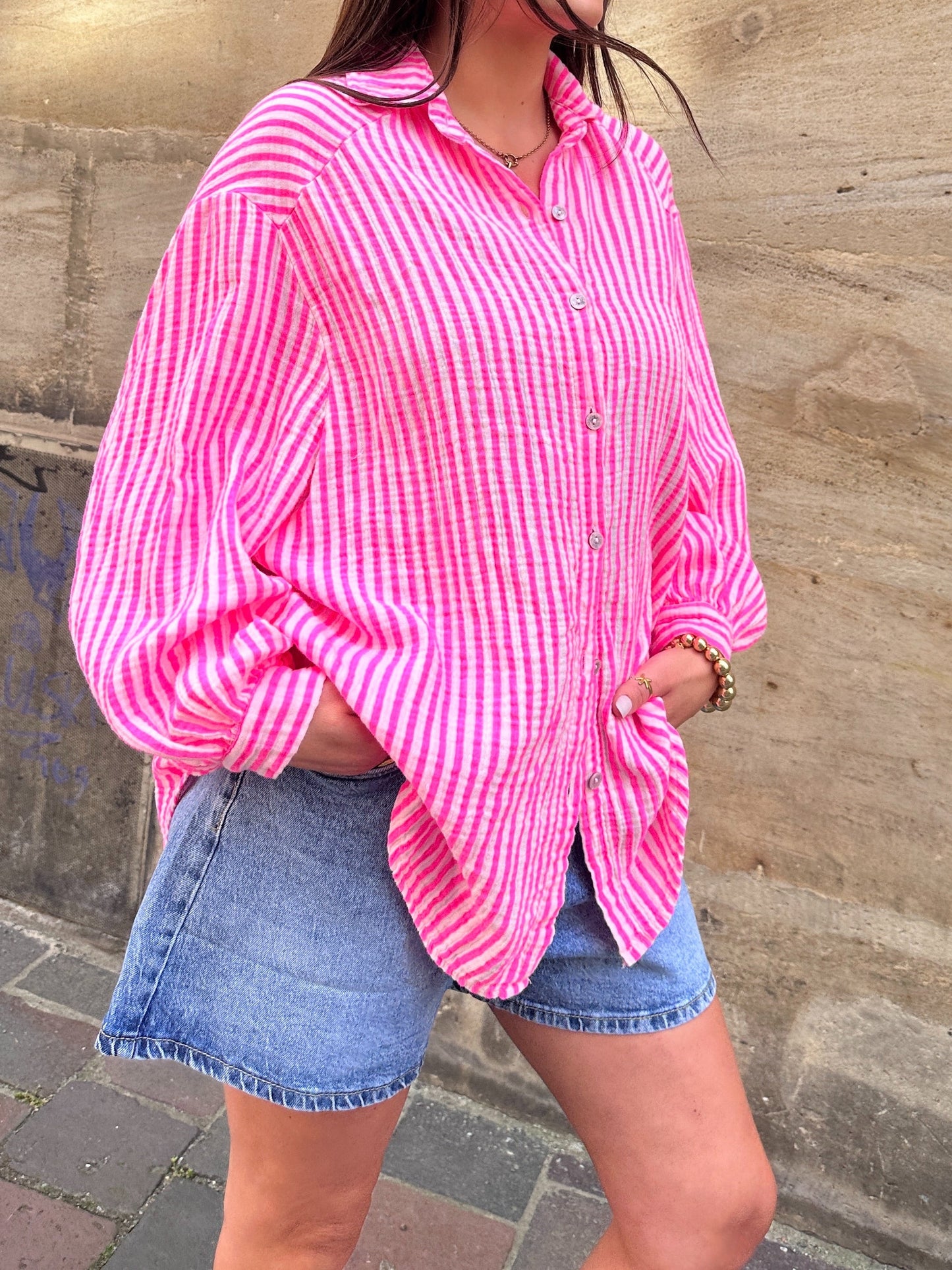 Musselinbluse Neon Stripes