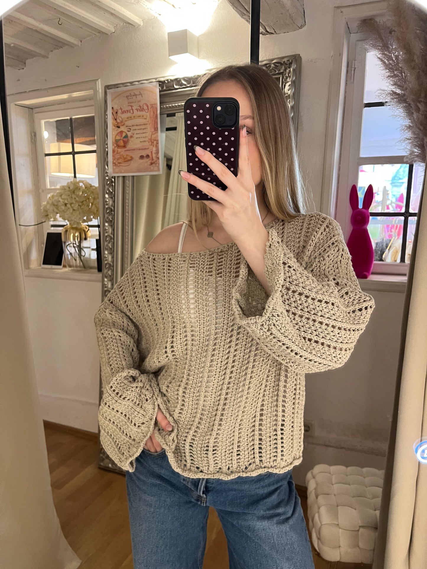 Häkelpullover Beige