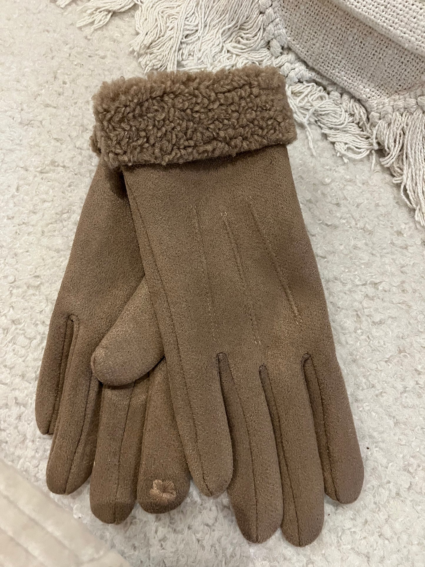 Handschuhe in Wildlederoptik mit Teddyfell