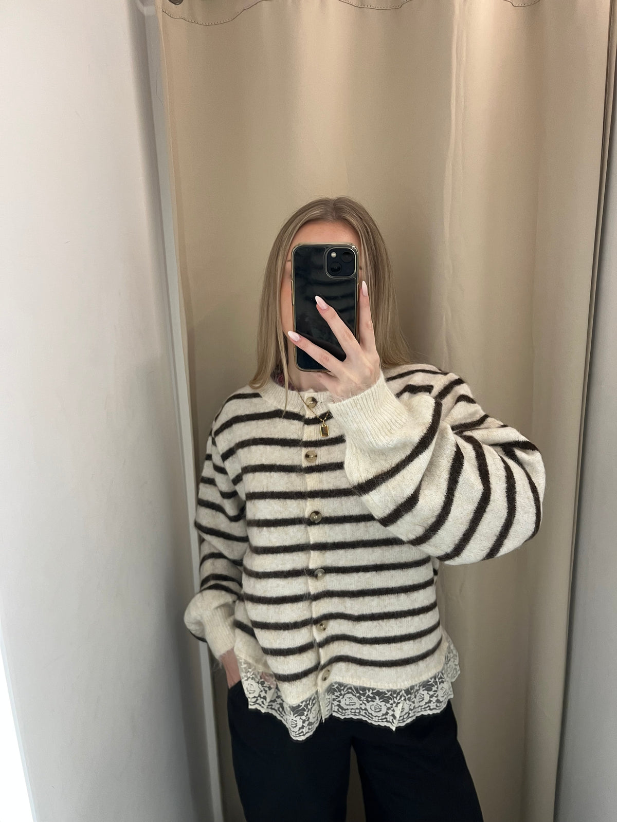 Gestreifter Strickpullover „Luna“ mit Spitze