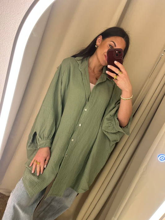 Long Musselinbluse Green