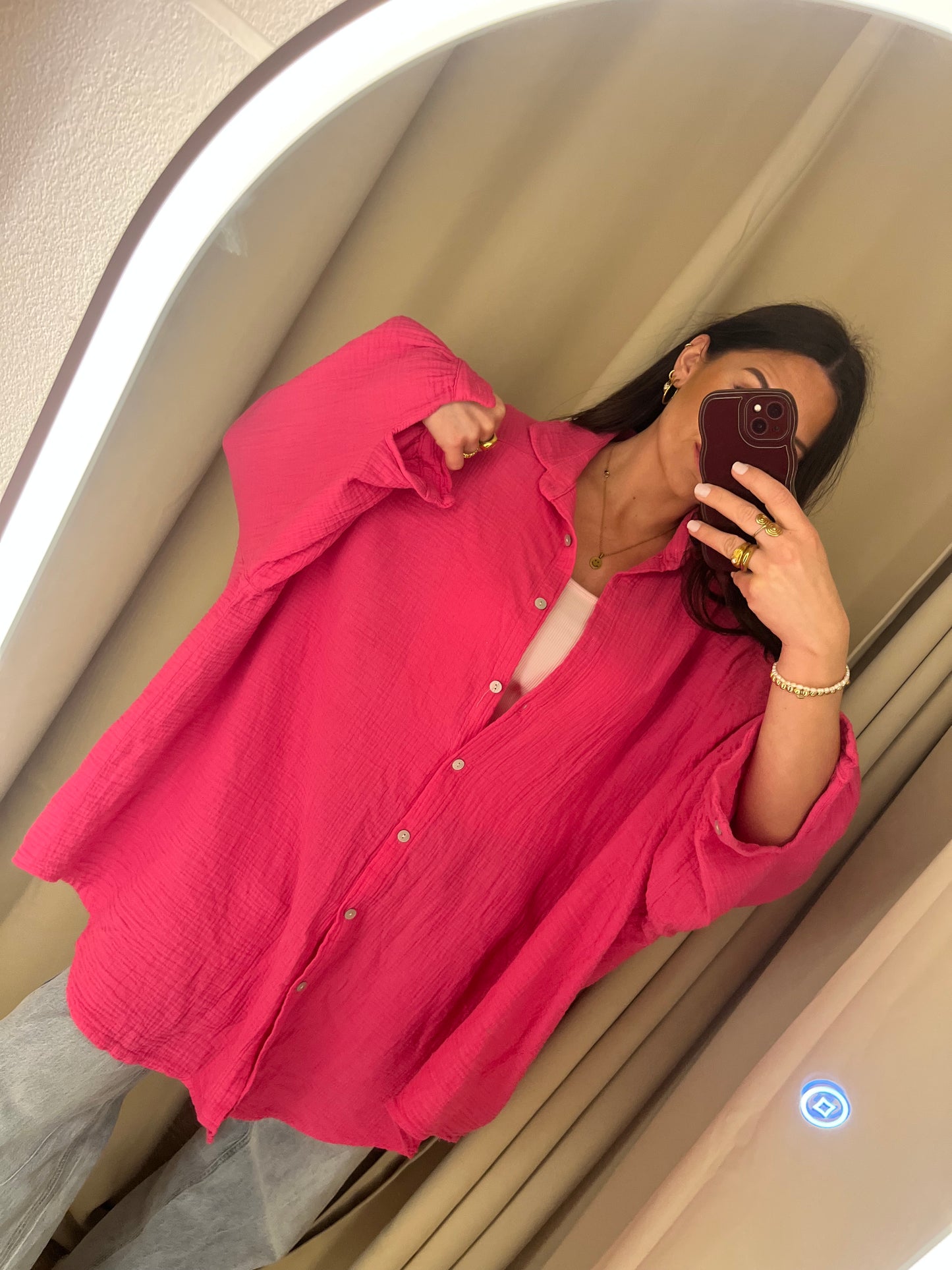 Long Musselinbluse Pink