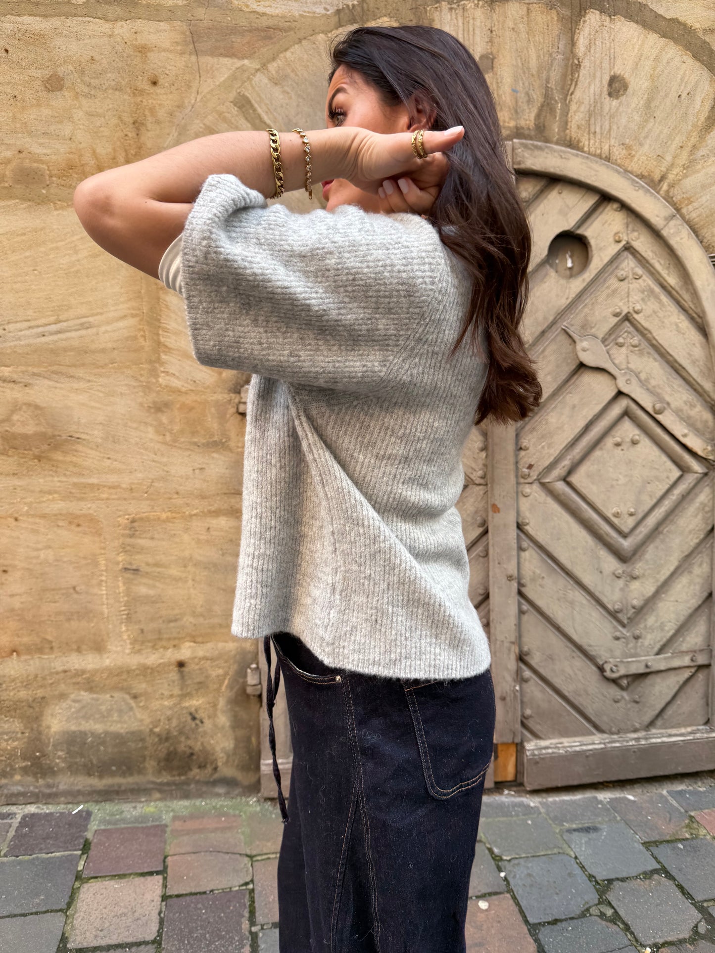 Halbarm Cardigan Sandy Gray