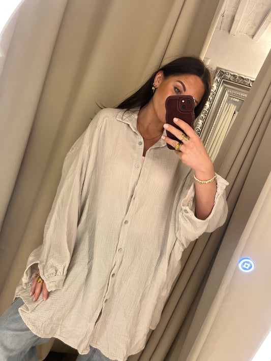 Long Musselinbluse Beige