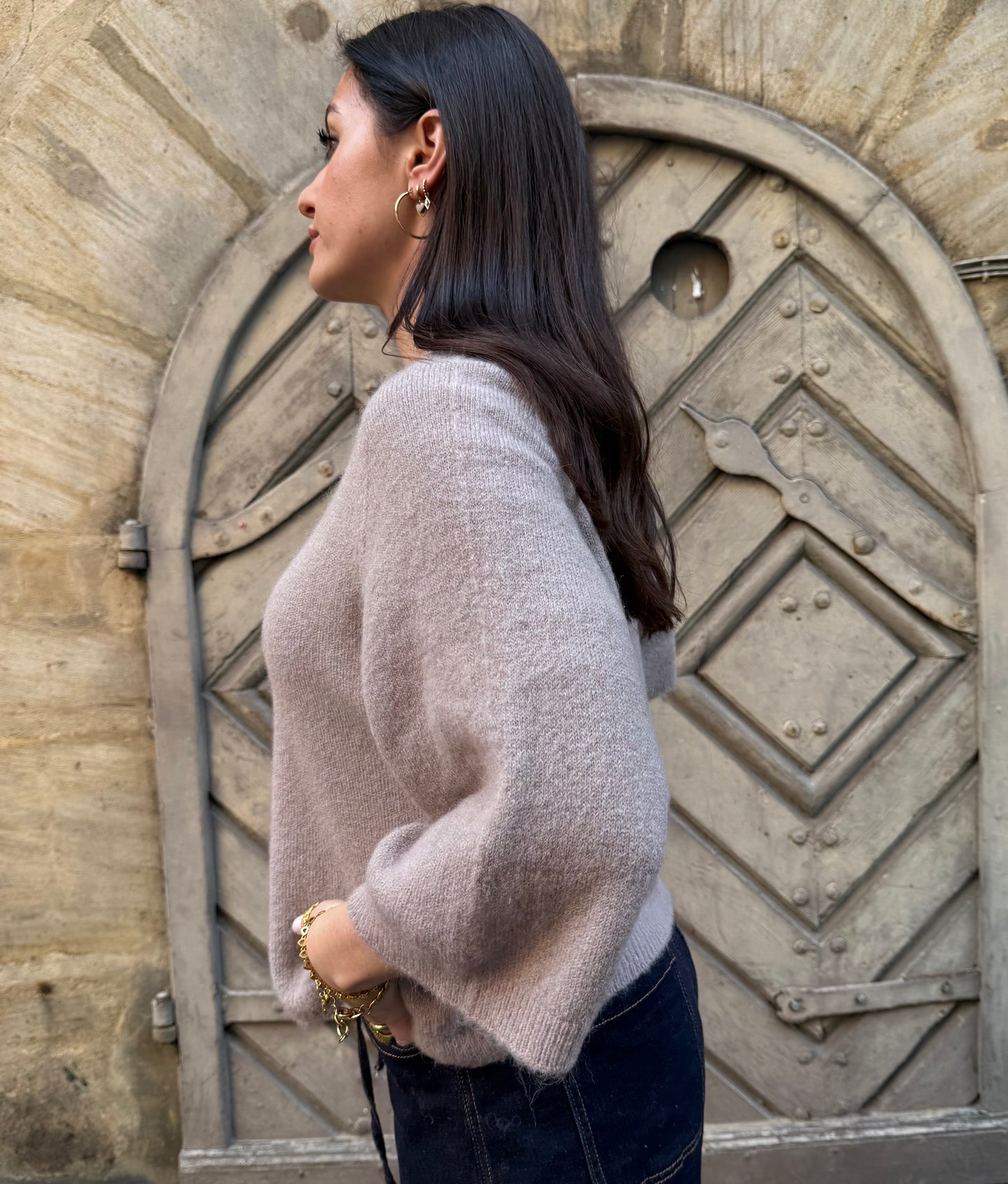 Halbarm Pullover Shorty Taupe