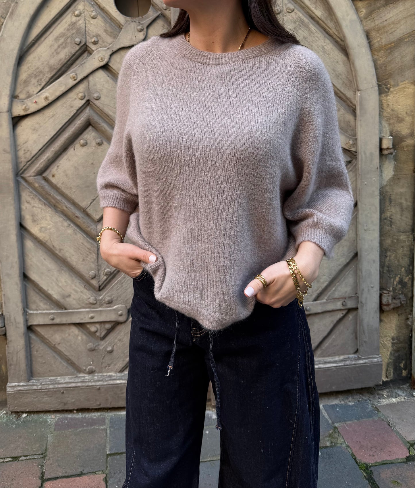 Halbarm Pullover Shorty Taupe