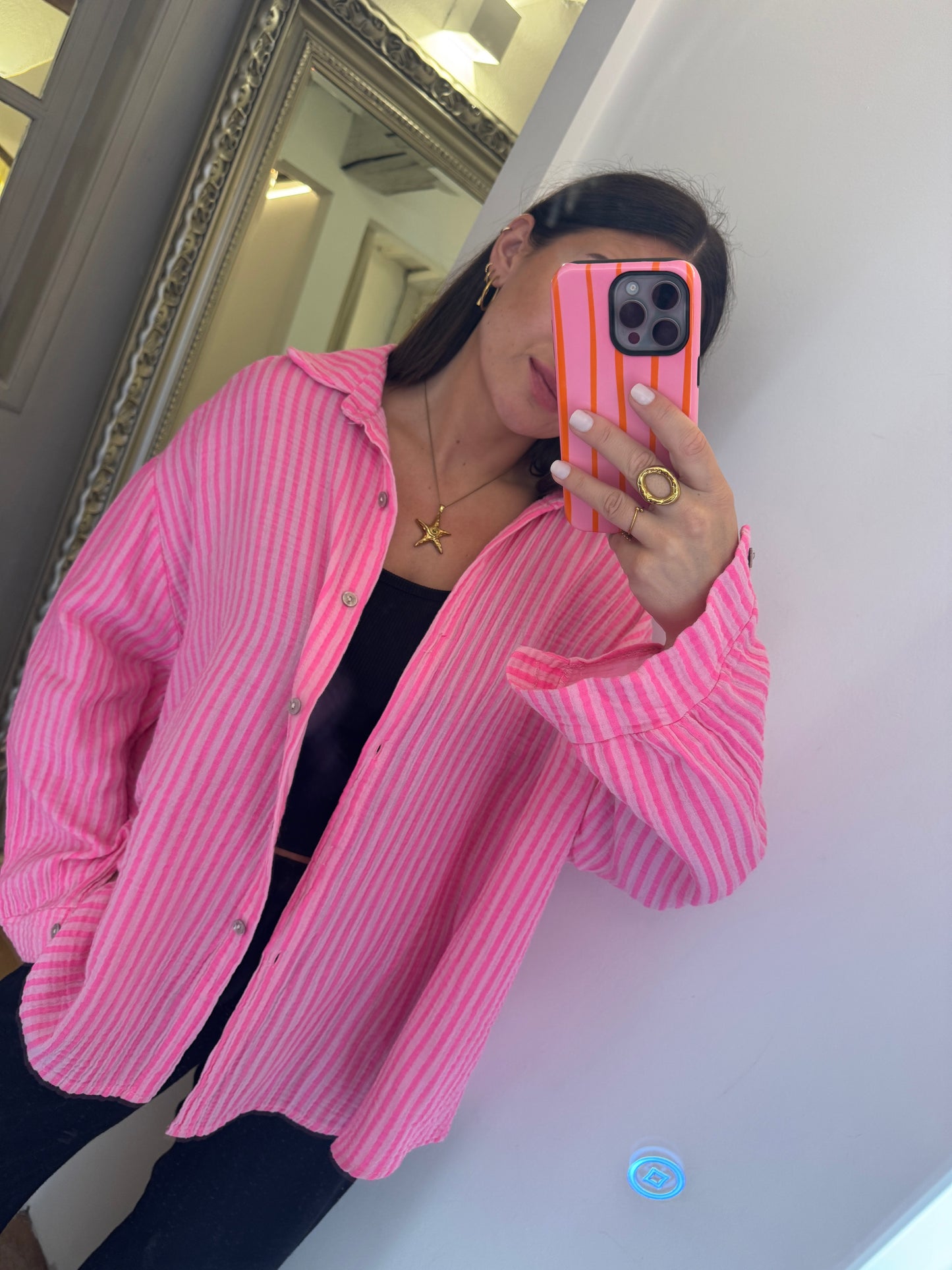 Musselinbluse Neon Stripes