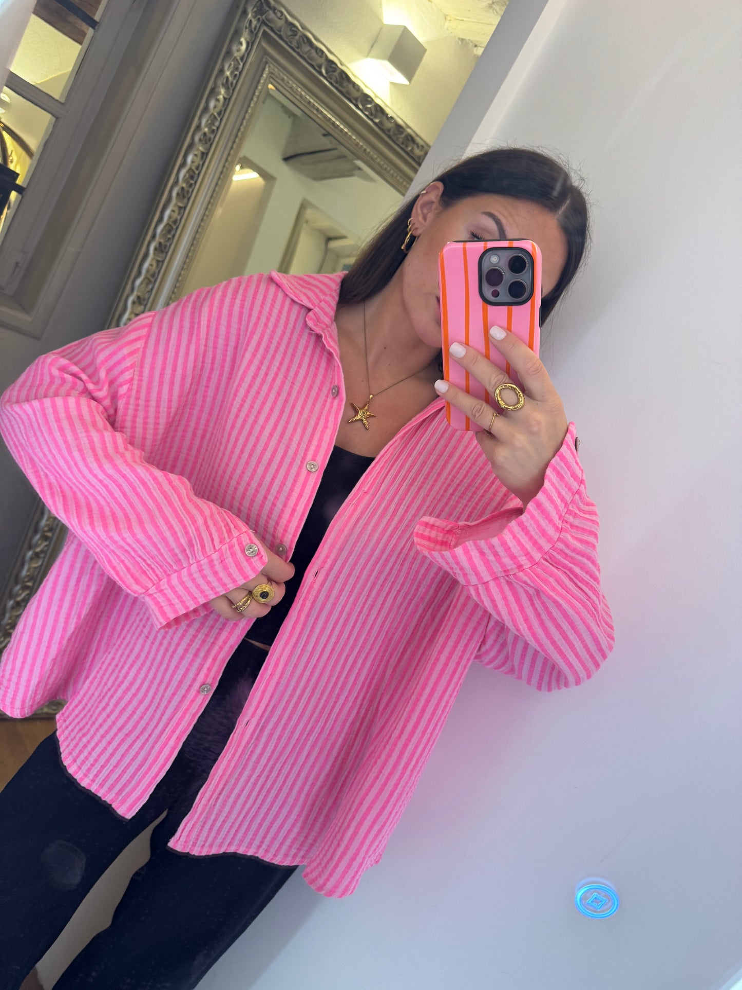 Musselinbluse Neon Stripes