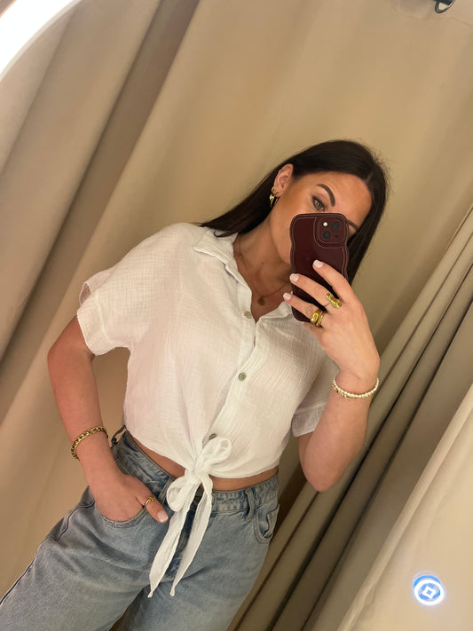 Musselinbluse Shorty Offwhite