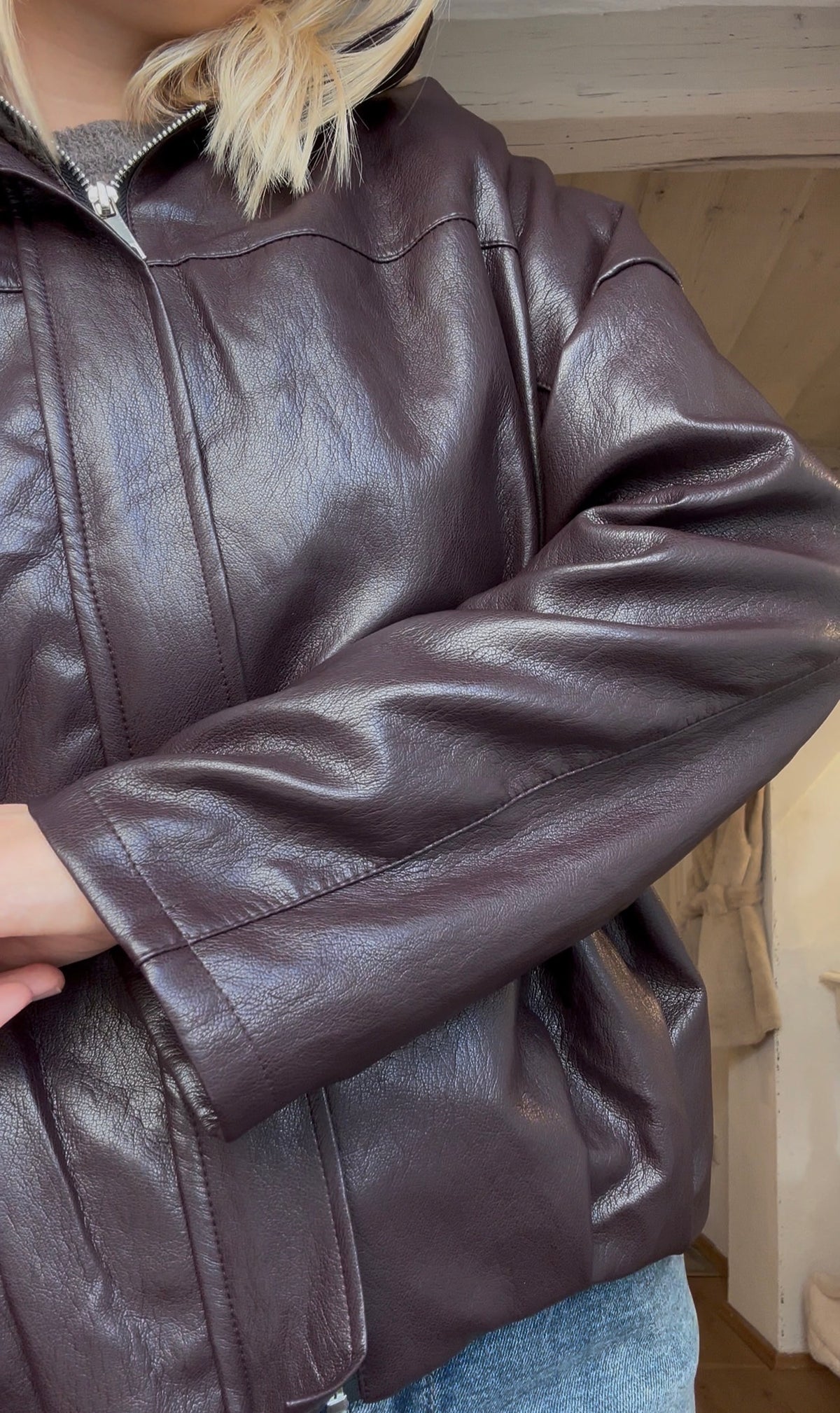 Bordeaux Leather Look Jacket
