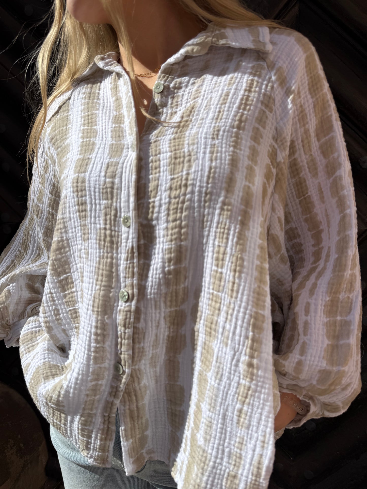 Musselinbluse Batik Beige