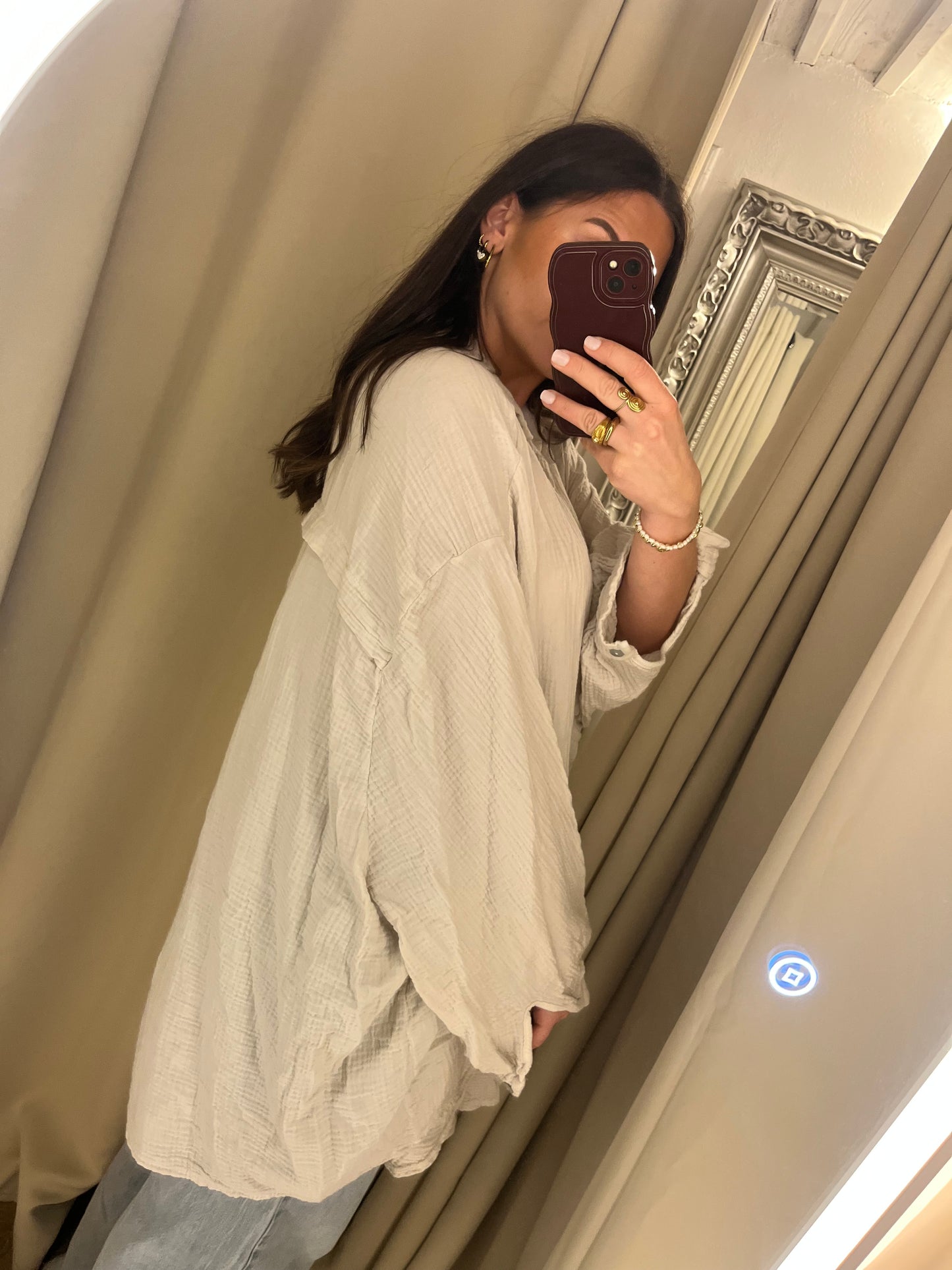 Long Musselinbluse Beige