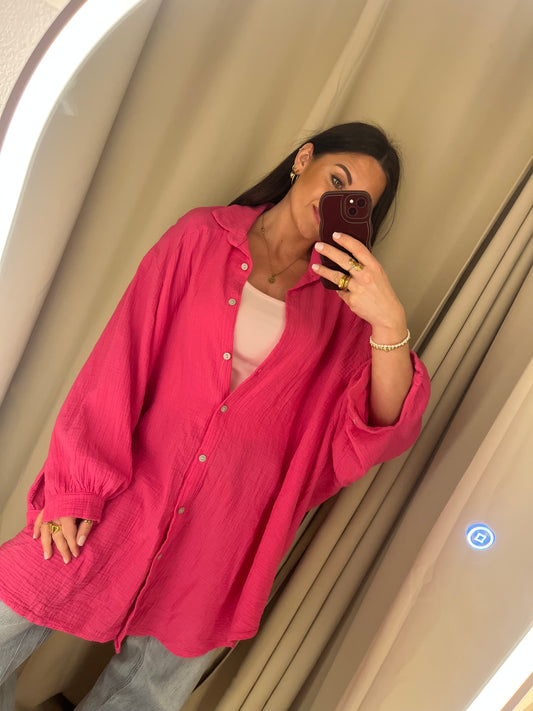 Long Musselinbluse Pink