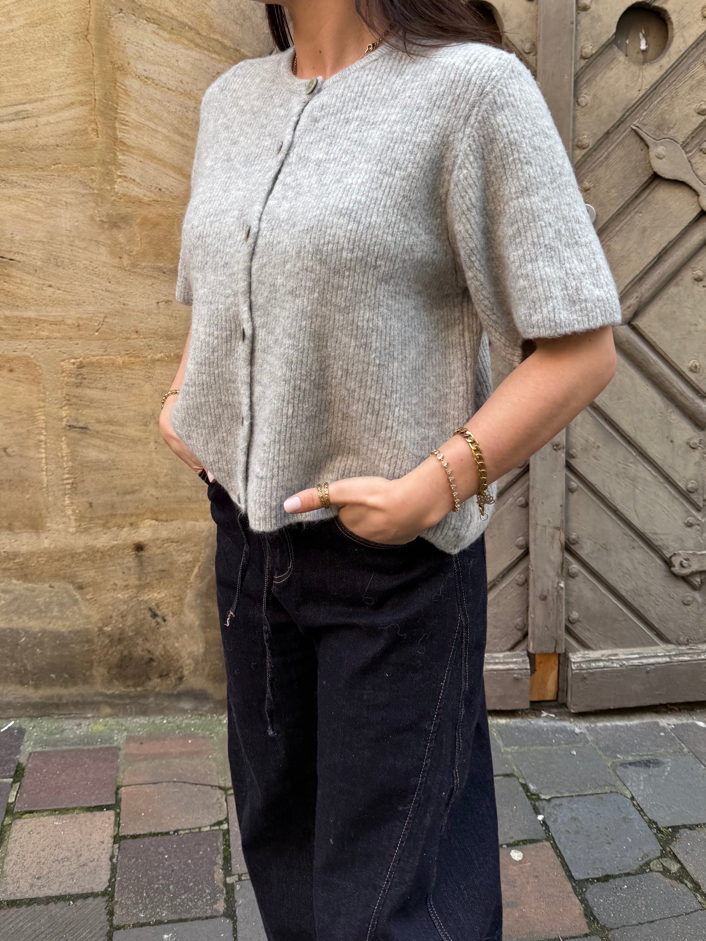 Halbarm Cardigan Sandy Gray