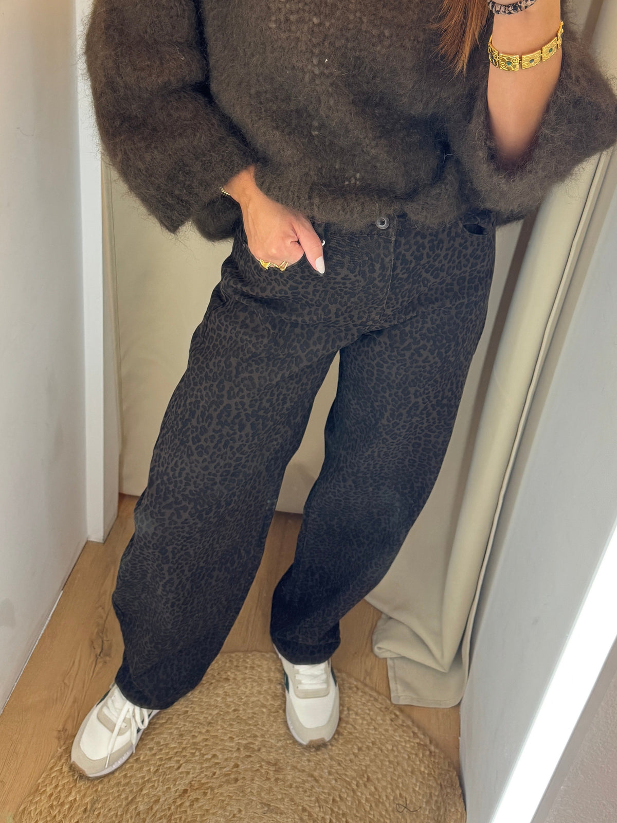 Leopard Wide Leg Jeans – Brown
