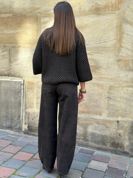 Leopard Wide Leg Jeans – Brown