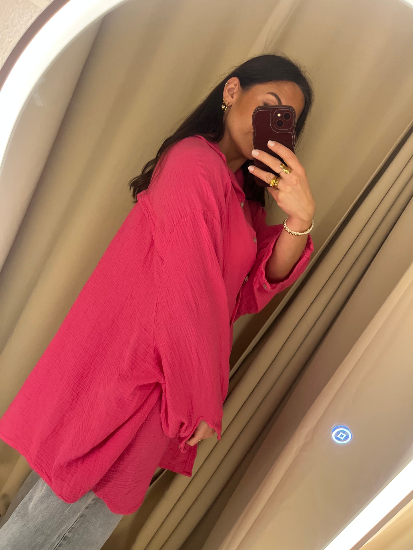 Long Musselinbluse Pink